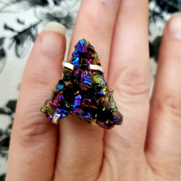New Titanium Druzy 925 Silver Ring. - Picture 4 of 8